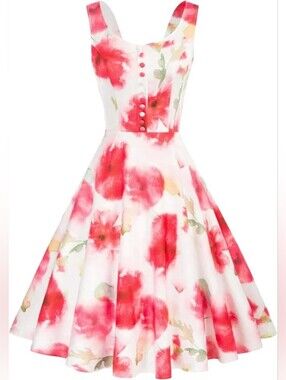 Floral Midi Dress with Pink Watercolor Print